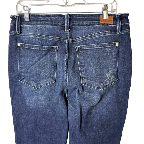 Judy Blue Boyfriend Jeans Sz 32 High Rise Dark Wash Distressed Stretch 32x30 - Picture 9 of 16